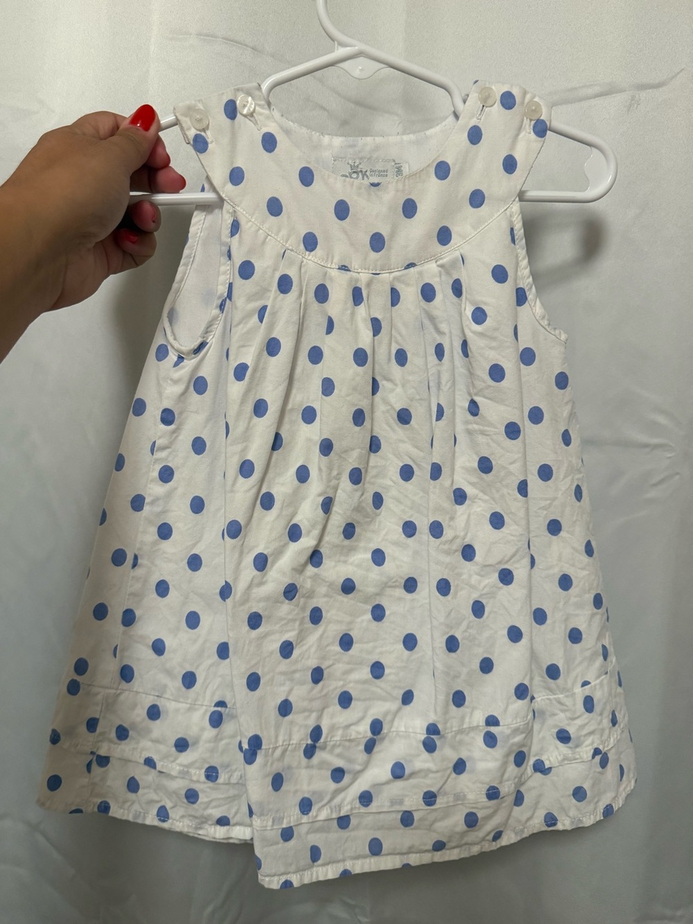 White and Blue Polka Dot Kids Dress - Sleeveless Cotton Sundress